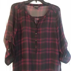 Sheer chiffon plaid blouse